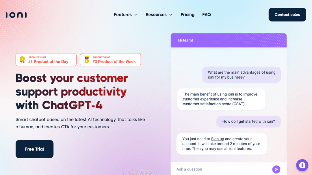 ioni.ai - ChatGPT-4 solution for customer support